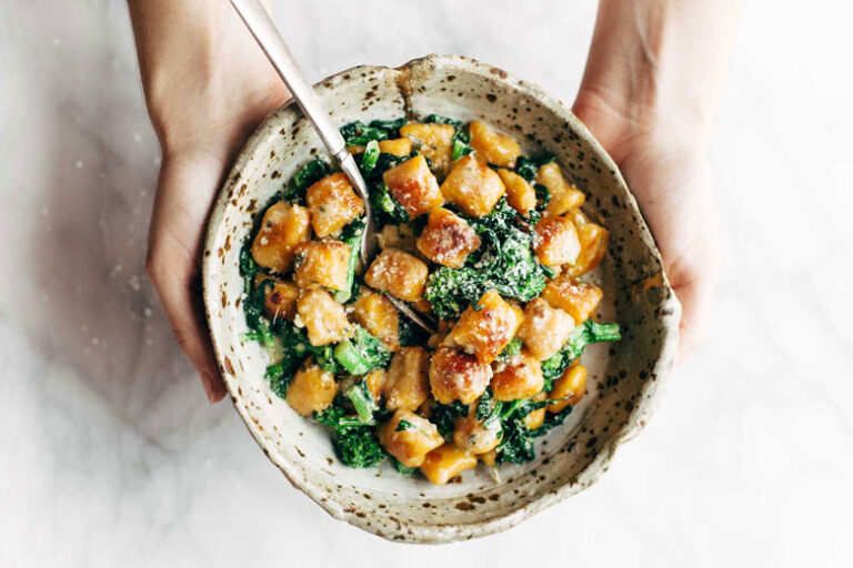 Sweet Potato Gnocchi with Broccoli Rabe and Garlic Sage Butter Sauce
