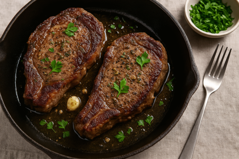 Garlic Marjoram Steak Skillet