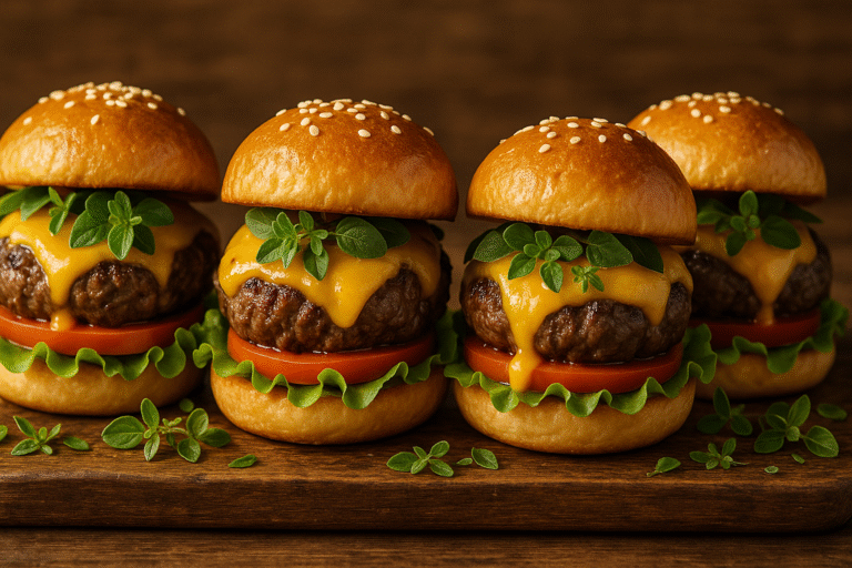 Mini beef sliders with cheddar and oregano